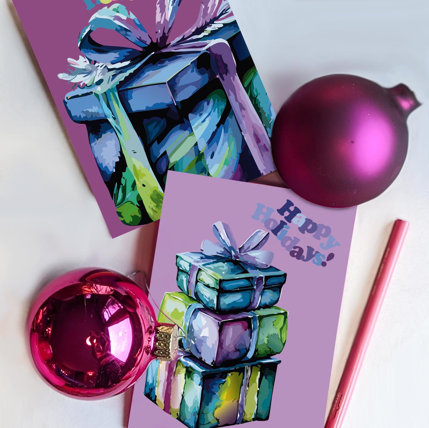 Happy Holidays Christmas Present Greeting Cards, Set of 24