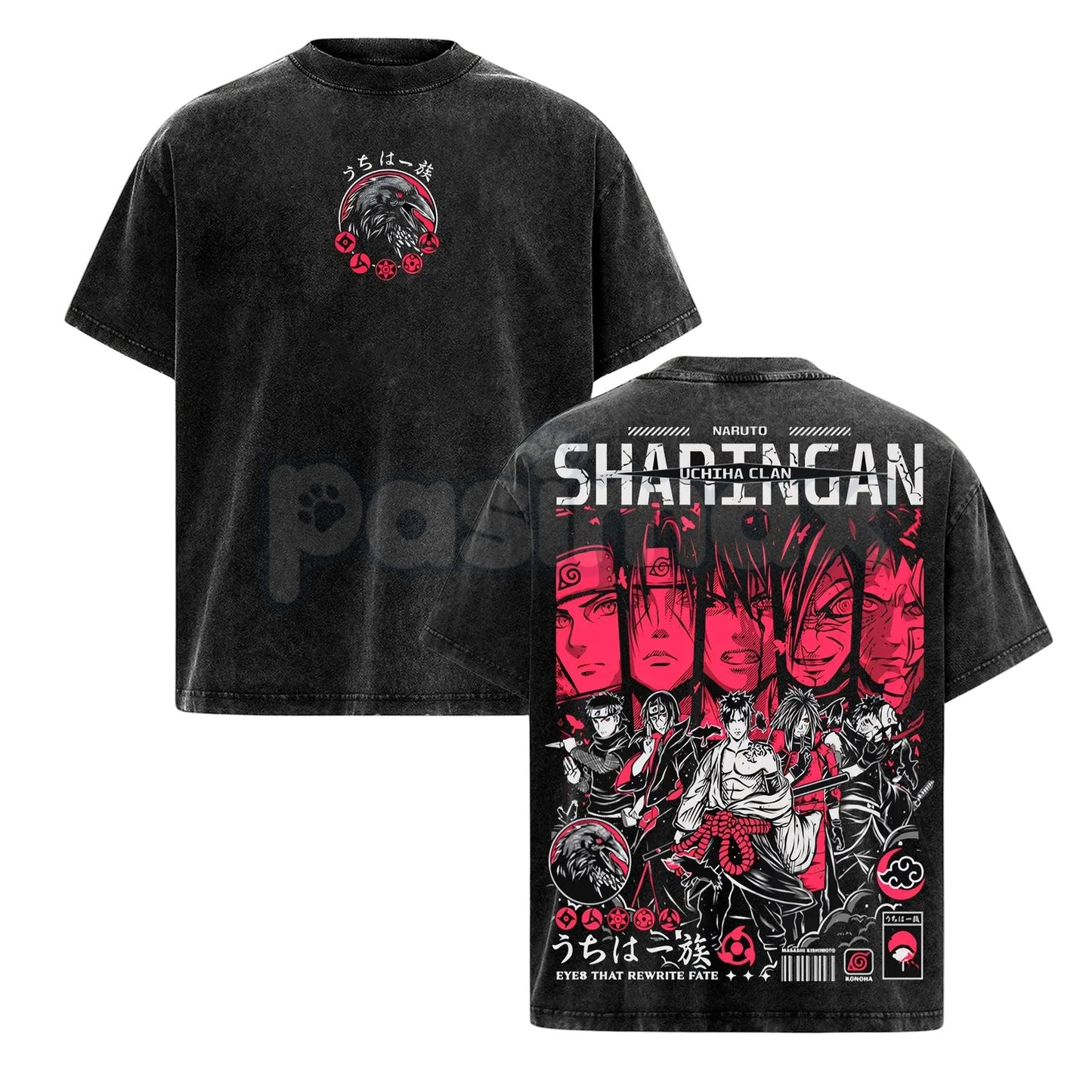 Otaku Lux Uchiha Clan Sharingan T-Shirt – Retro Vintage Washed Naruto Anime Graphic Tee