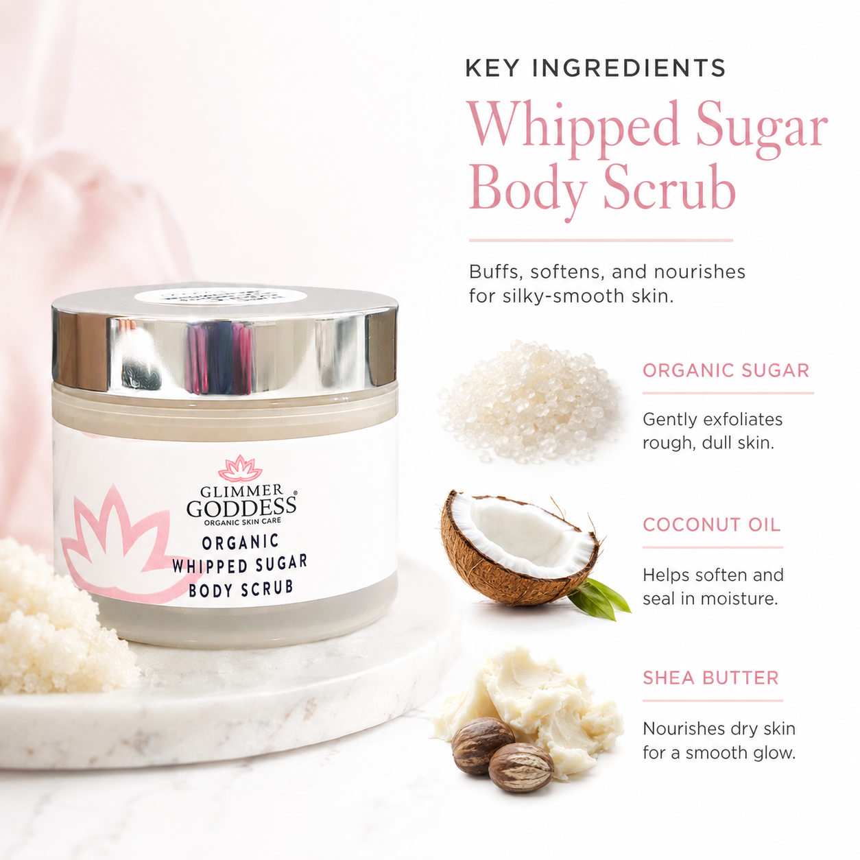 Organic Whipped Sugar Body Scrub 2 oz – Travel Size Crepey Skin Treatment & Exfoliator