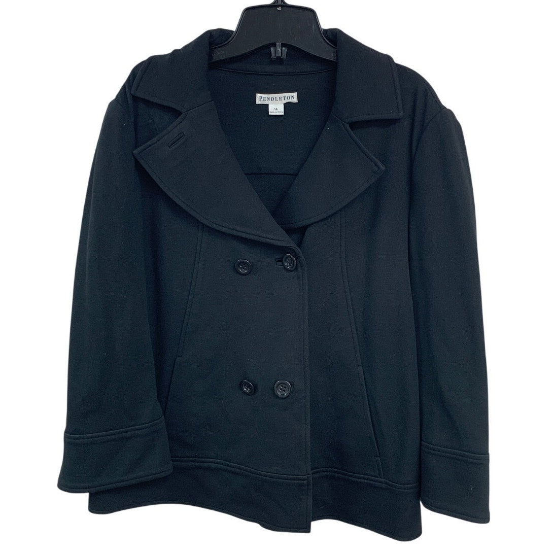 Pendleton Womens 14 Black Long Sleeve Double Breasted Button Up Collared Jacket