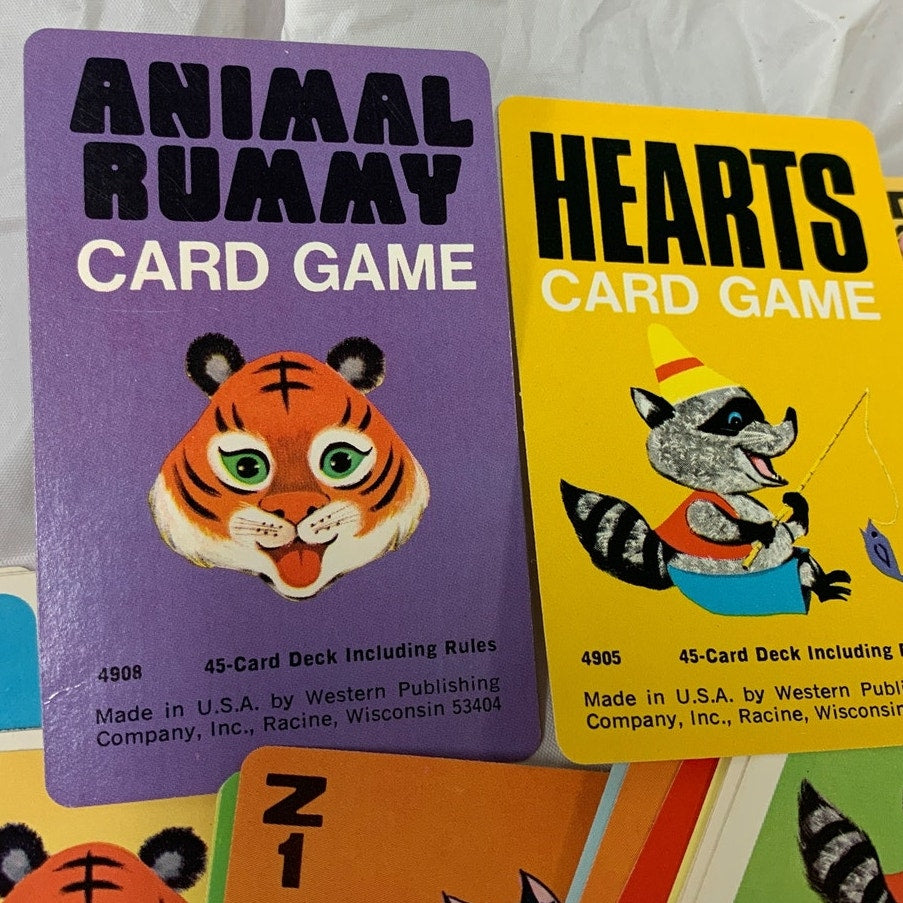 3 Vintage 1970s Kids Card Games Noah's Ark Animal Rummy Hearts Decks