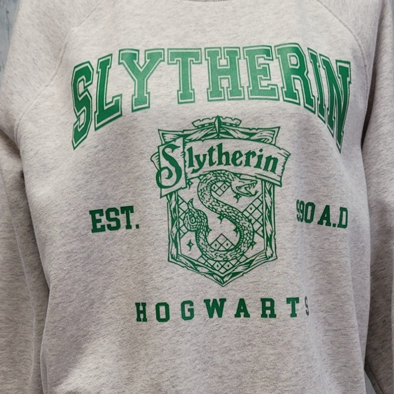 Hand Printed Upcycled Womens Medium Harry Potter Slytherin Hogwarts Sweatshirt