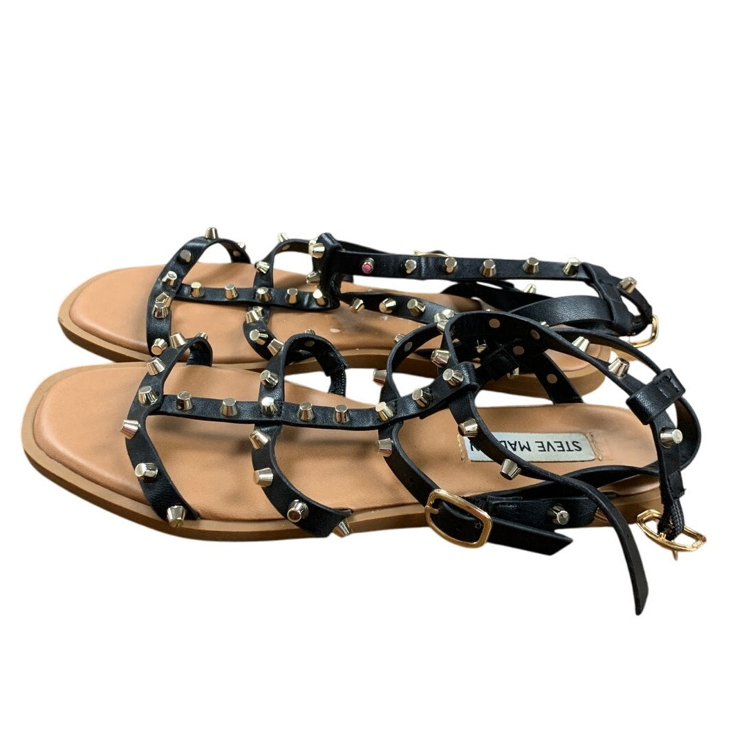 Steve Madden Womens Size 7.5 Black Studded Sandal Open Square Ankle Strap Shoes