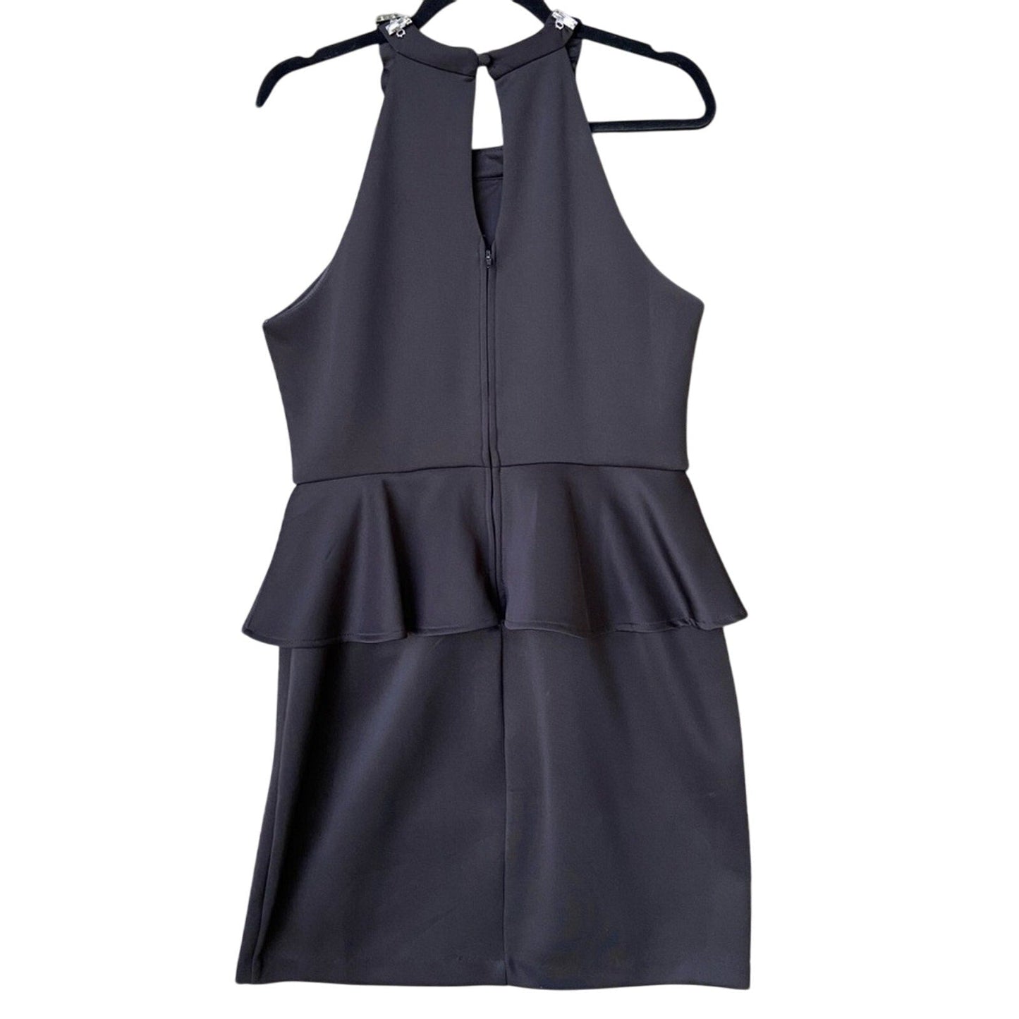Bisou Bisou Womens Size 12 Black Jeweled Collar Sleeveless Back Zip Peplum Dress