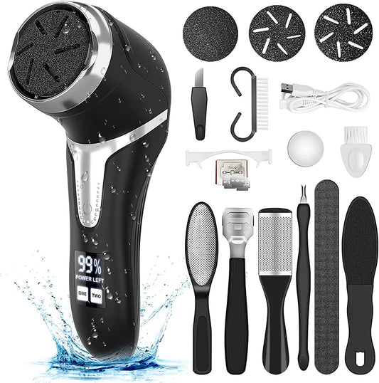 Electric Callus Remover for Feet, Portable Pedicure Kit Foot File Callus Remover, Rechargeable Waterproof Foot File for Foot Care Deadskin Remover with 3Head & LCD Display
