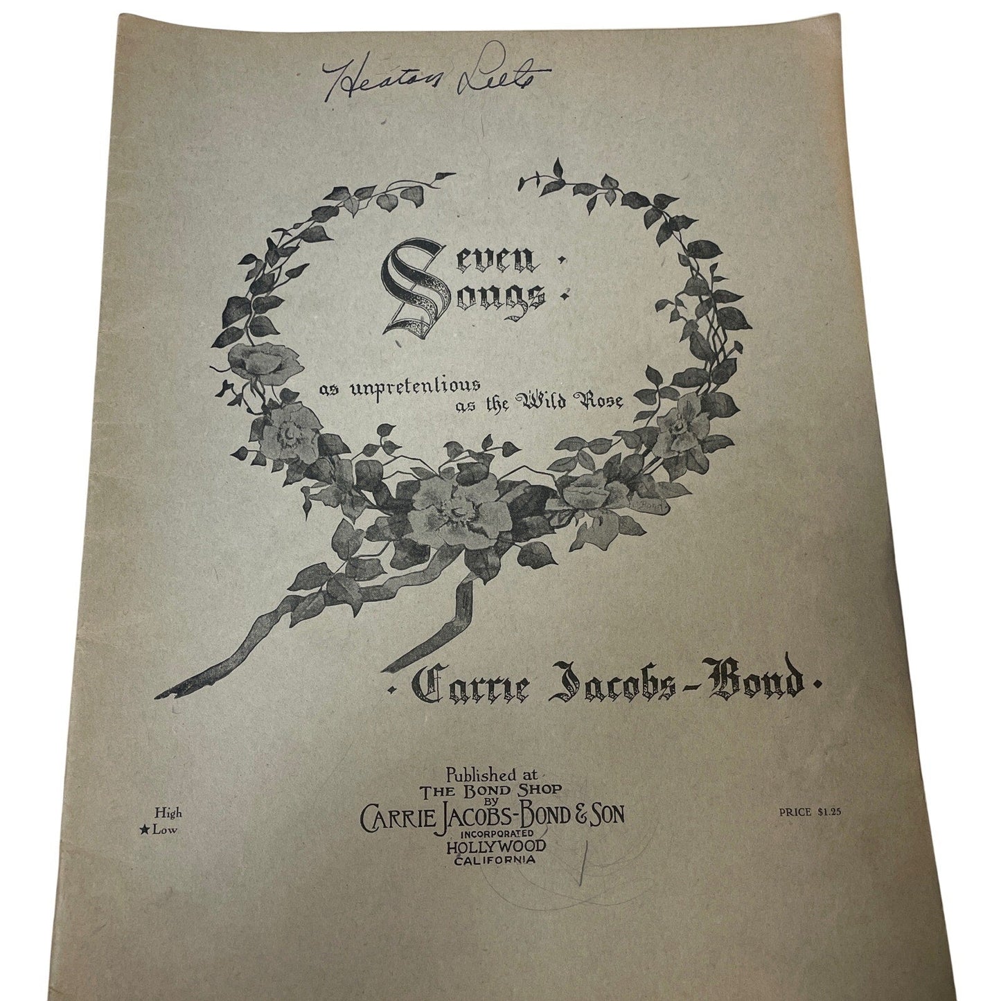 Antique 1901 Seven Songs As Unpretentious Wild Rose Jacobs-Bond Sheet Music Book