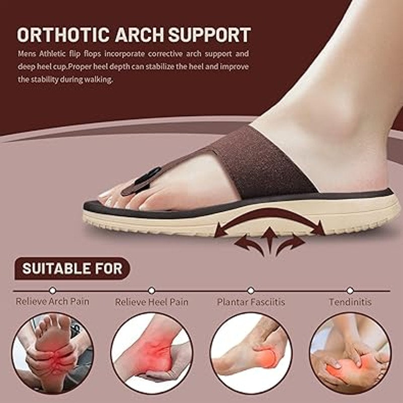 Subbxre Mens Size 11 Brown Slide On Arch Support Adjustable Buckle Thong Sandals