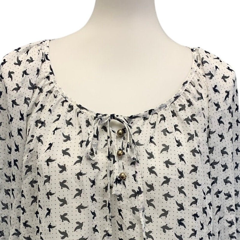 Lily Star Womens Small Sheer Bird Polka Dot Pullover Long Sleeve Blouse