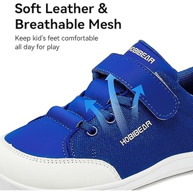 Hobibear Boys Size 1 Blue Hook Loop Wide Toe Box Elastic Lace Athletic Shoes