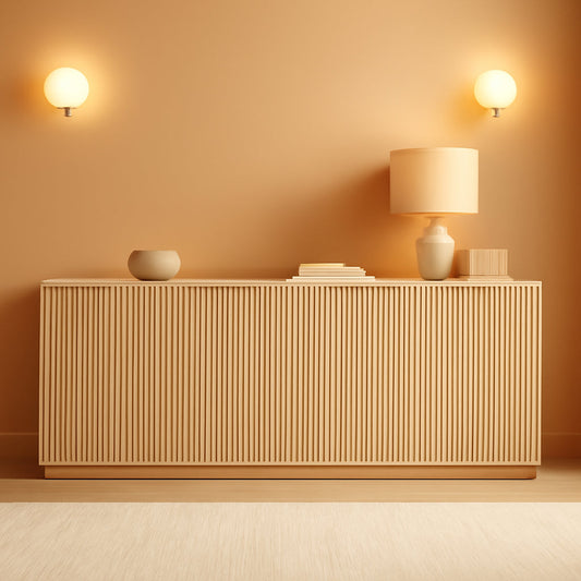 SixtySeven Inch Solid Oak Finish Fluted TV Stand Cabinets-0