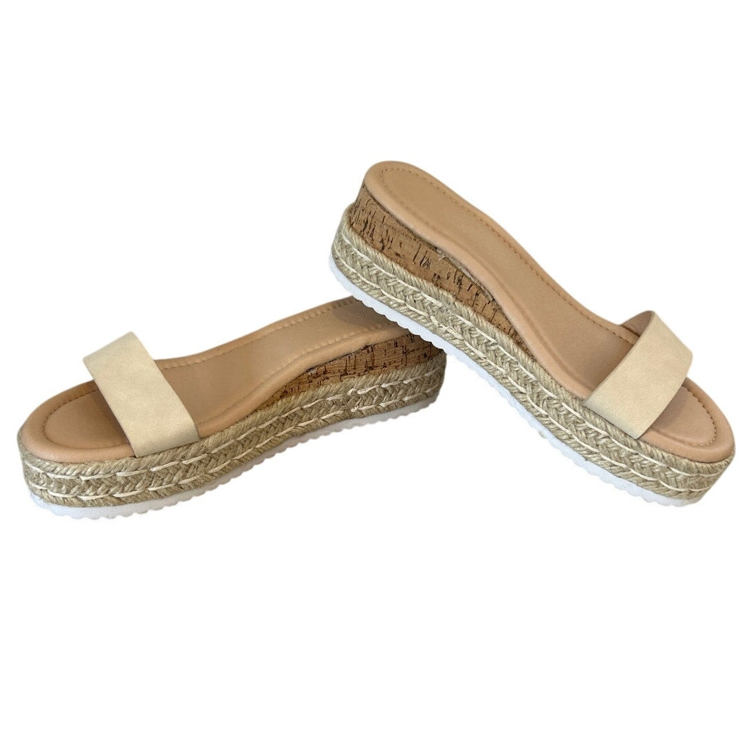 Laicigo Womens Size 6.5 Tan 2.25" Platform Espadrille Open Toe Flip Flop Shoes