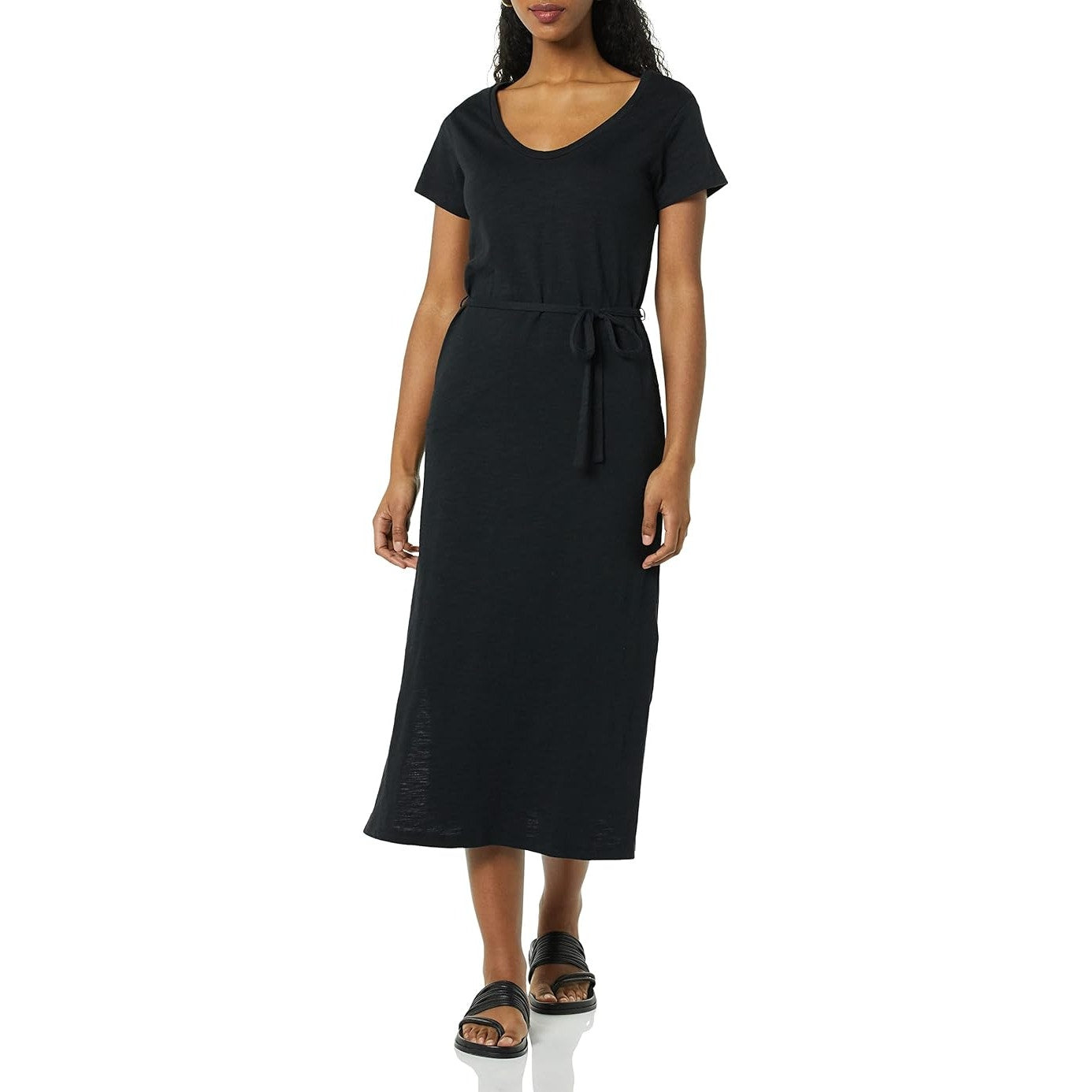NWT New Amazon Essentials Womens Medium Short Sleeve Belted Midi Tee Shirt Dress