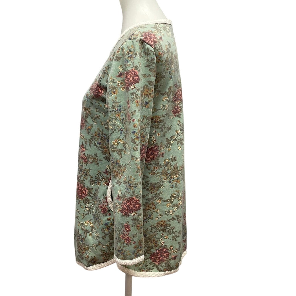 OJT Womens Medium Long Sleeve Crew Neck Floral Cotton Blend Top w Pockets