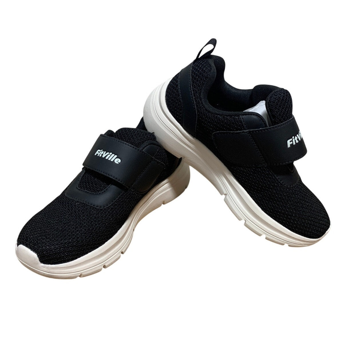 Fitville Womens Size 8 Black Sneakers Closed Round Toe Hook Loop Fastener Shoes