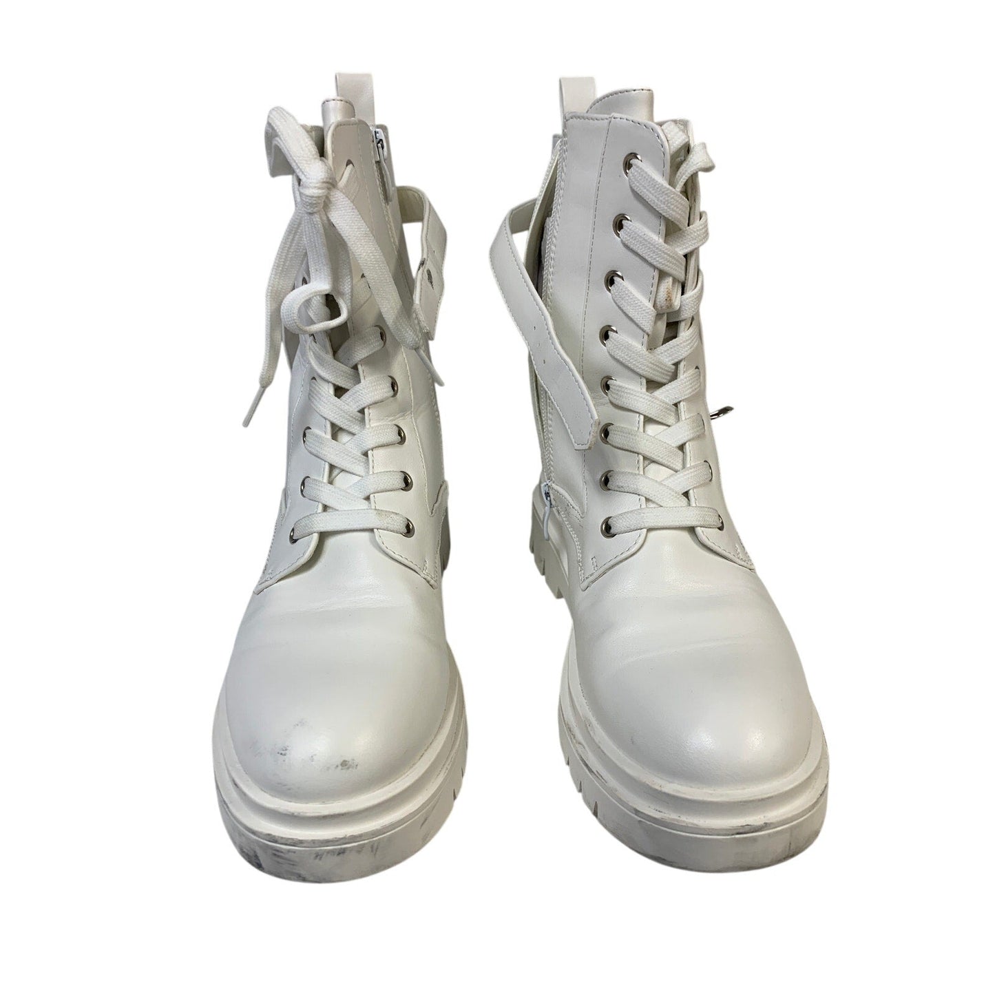 Dream Pairs Womens 7.5 White 1.25" Heel Boot Side Zip Closed Round Toe Shoes