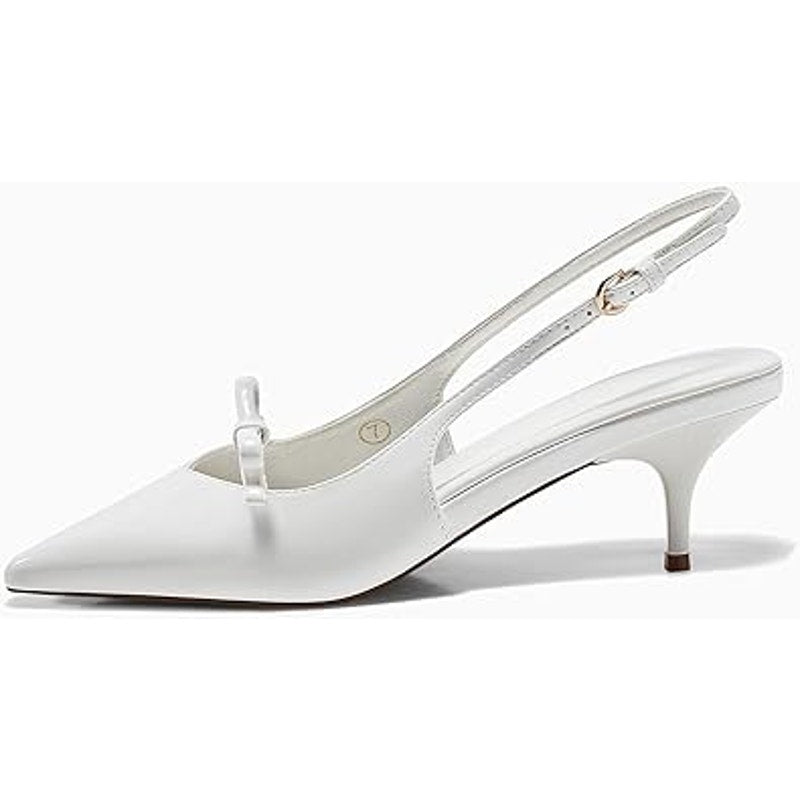 Coutgo Womens Size 8.5 White Bow Slingback 2" Kitten Heels Pointed Toe Shoes