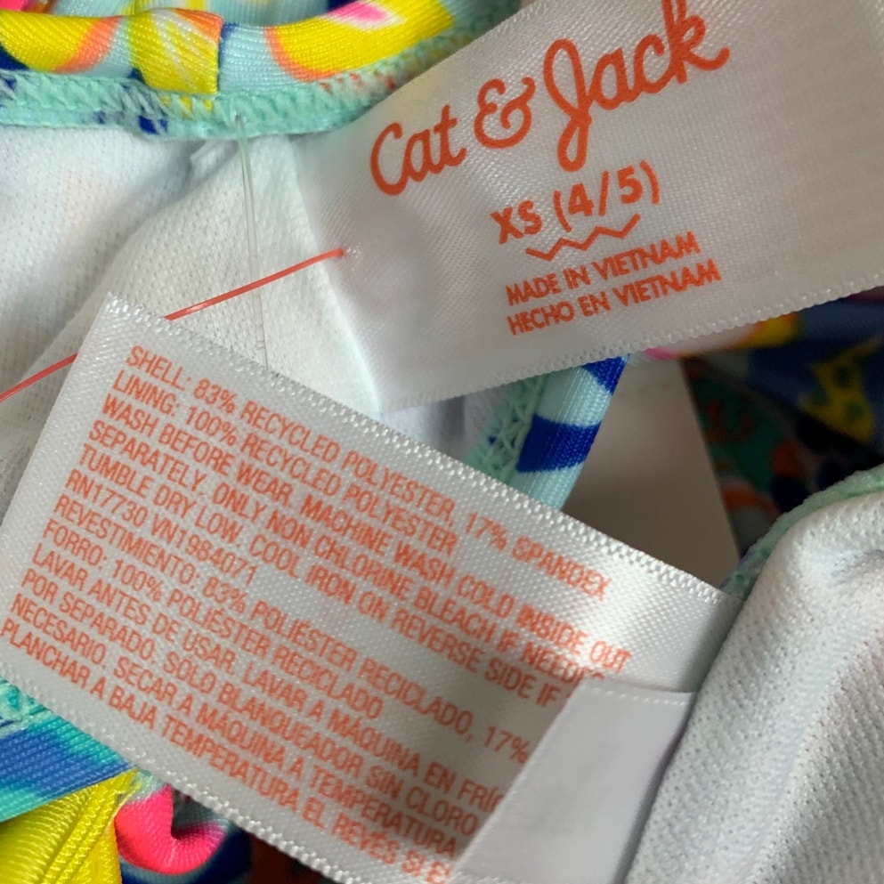 New Cat & Jack Girls XS (4/5) UPF 50+ Blue Pink Floral Bikini 2PC Swimsuit