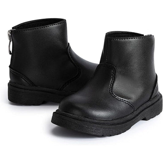Miamooi Toddler Girls Size 5.5 Black Boots Faux Leather Round Toe Back Zip Shoes