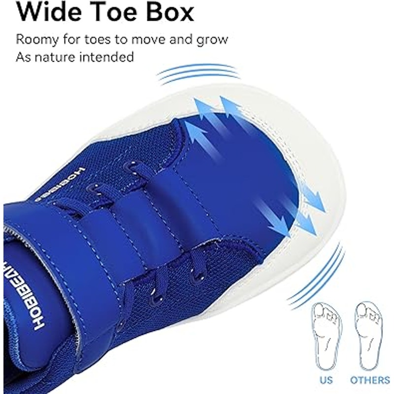 Hobibear Boys Size 1 Blue Hook Loop Wide Toe Box Elastic Lace Athletic Shoes