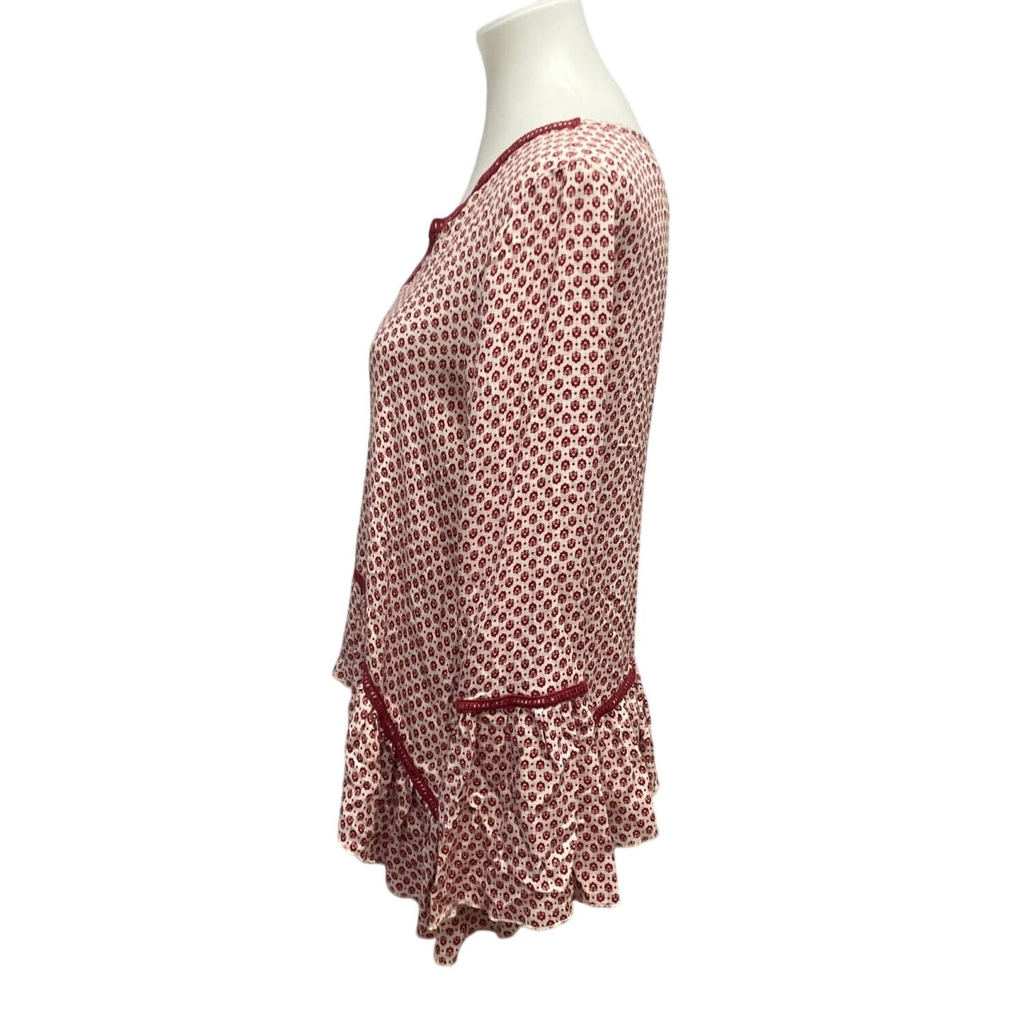 New RIley + James Womens Small Rayon Long Bell Sleeve Peasant V Neck Blouse