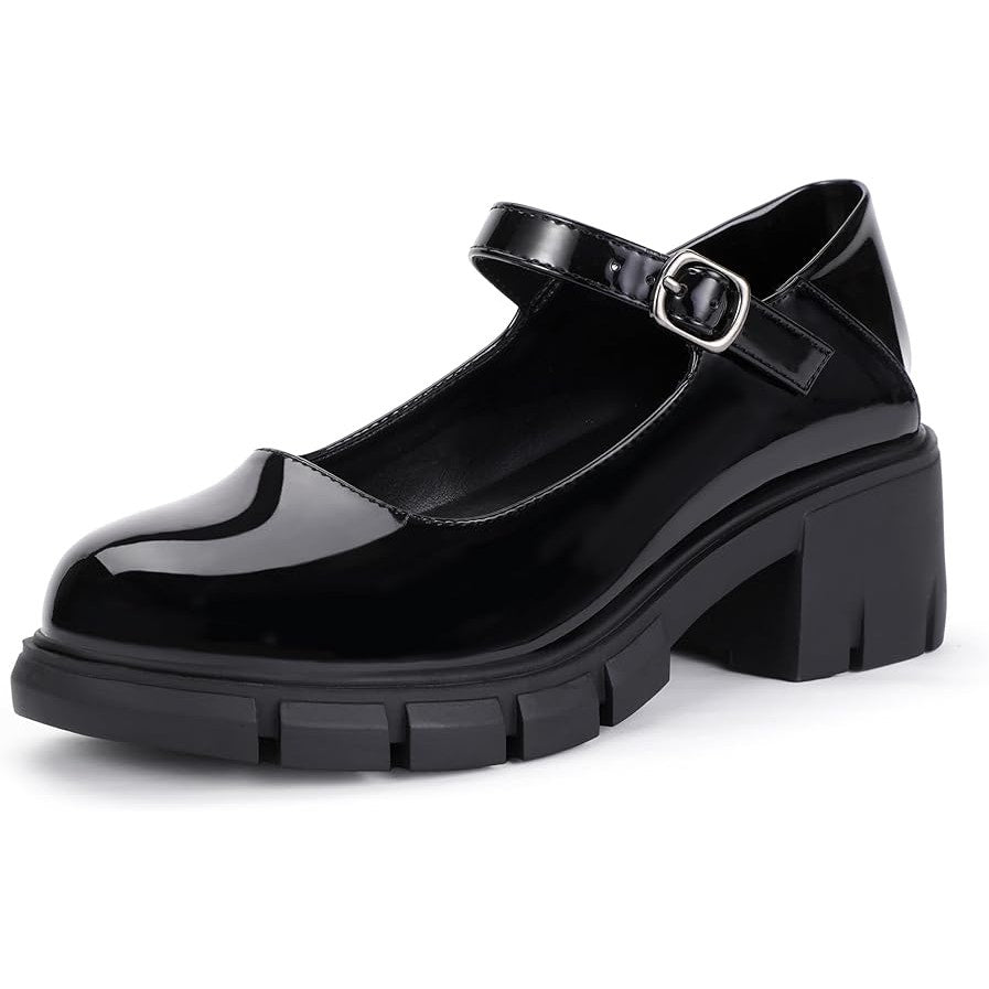 New IDIFU Womens Size 9 Black Patent Leather Platform Mary Janes Dress Shoes