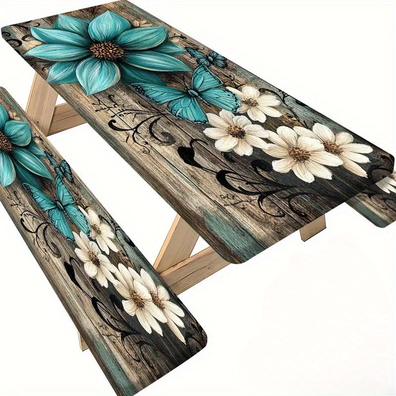 3pcs Striped Polyester Elastic Picnic Table Cover Set-2