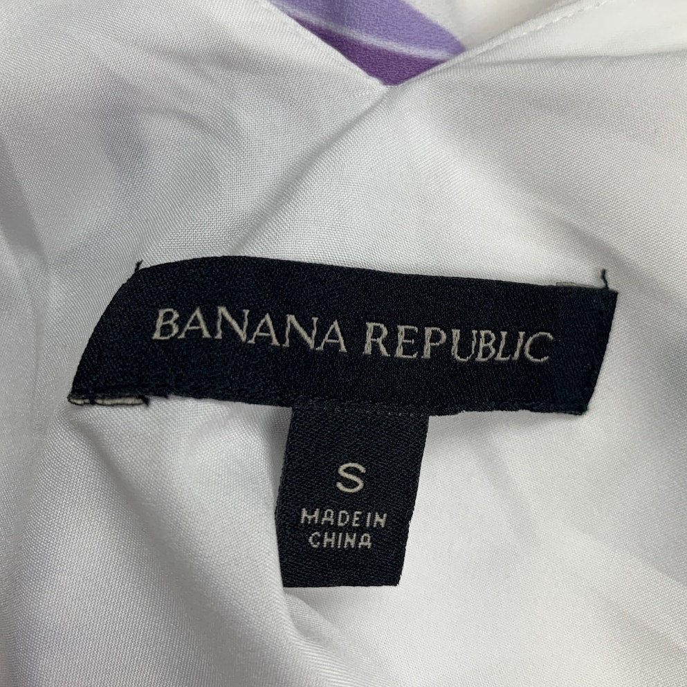 Banana Republic Womens Small White 100% Polyester Floral Sleeveless V Neck Top