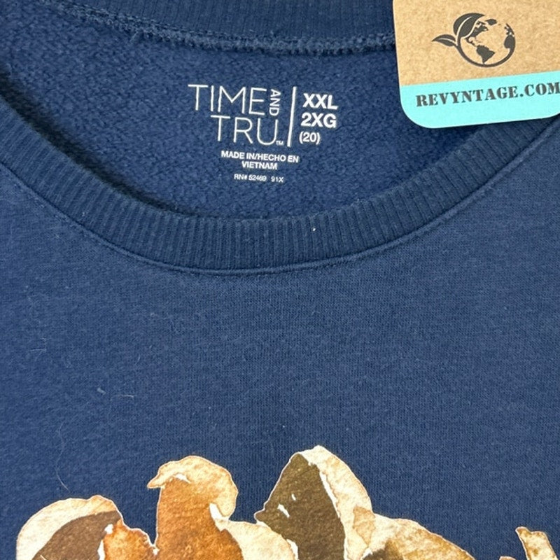 Upcycled Hand Printed Womens XXL Rustic Pinecone Long Sleeve Sweatshirt