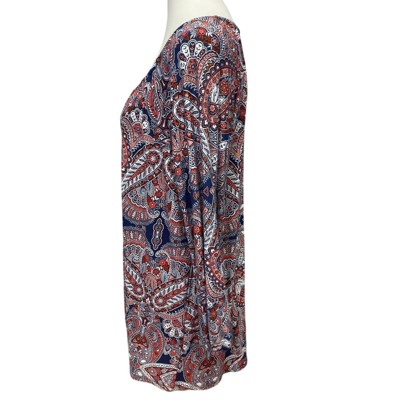 CB Womens XL 3/4 Sleeve Keyhole Front Boho Paisley Floral Flowy Rayon Blend Top