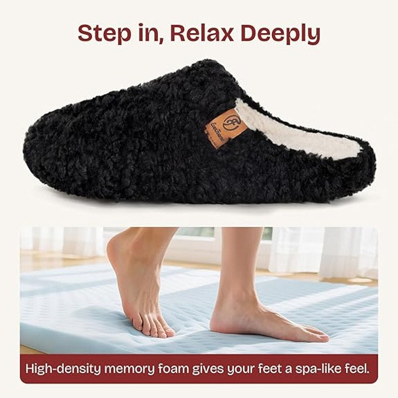 New EverFoams Womens Size 5-6 Black Slippers Soft Comfy Memory Foam House Shoes