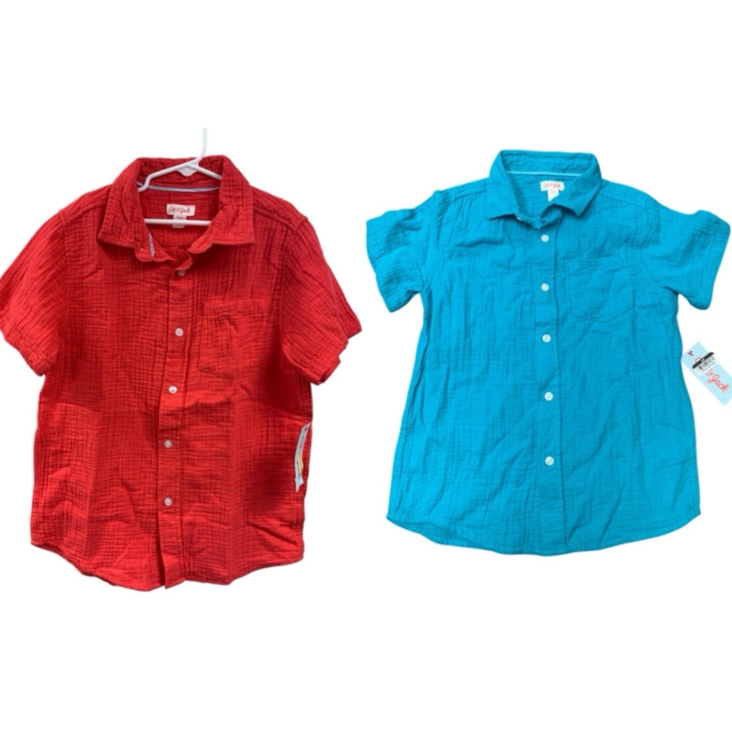 2 New Cat & Jack Boys XL Extra Large Short Sleeve 100% Cotton Button Up Shirts