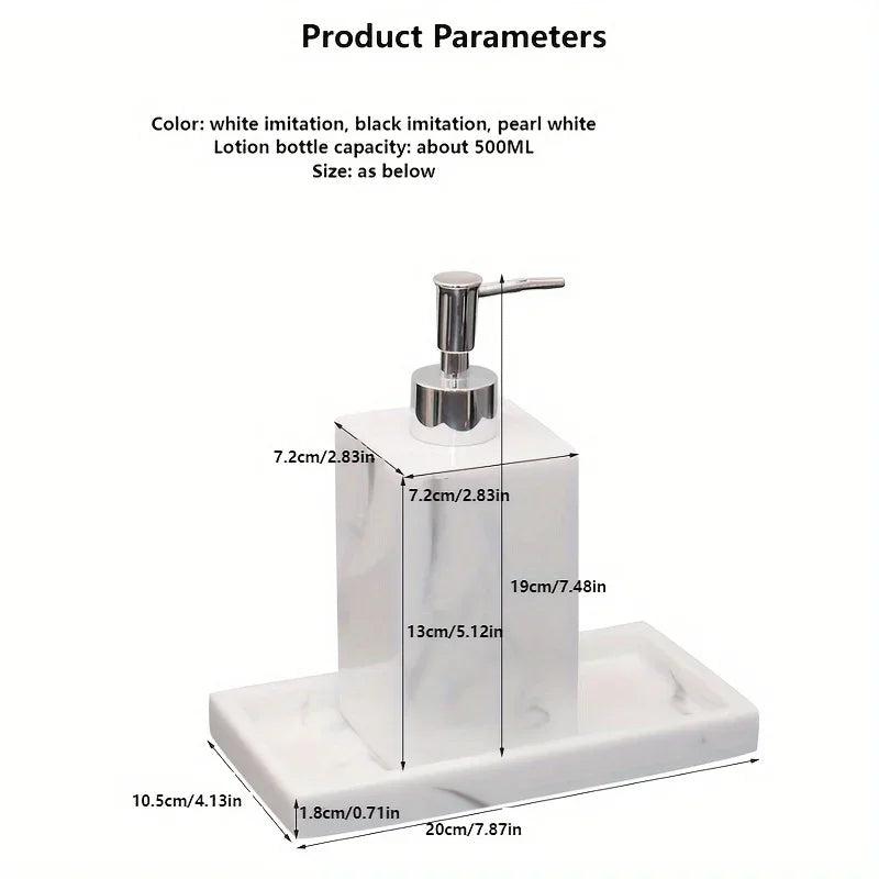 2pcs Bathroom Accessory Set, Marble Look, 500ml Soap Dispenser With Matching Tray, Elegant Countertop Decor