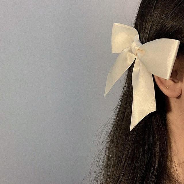 2pcs Black White Ribbon Hair Bows Clips Vintage Bowknot Side Hairpin Cute Girls Barrettes Headdress Hair Accessories for Women