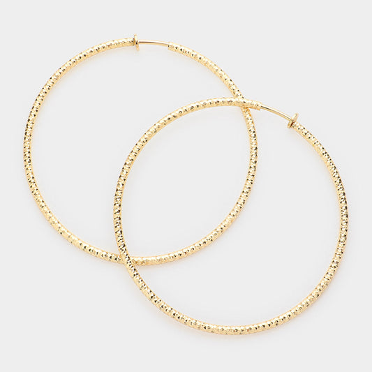 3.2" Textured Metal Hoop Clip on Earrings