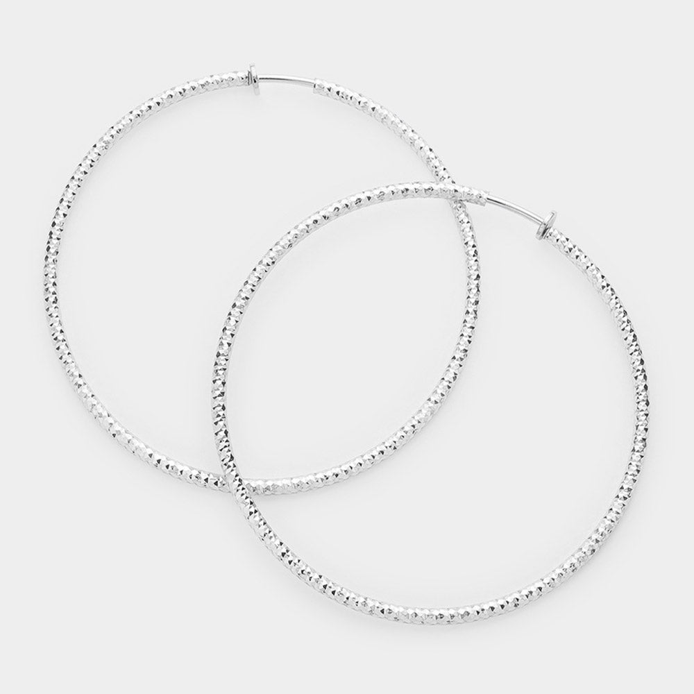 3.2" Textured Metal Hoop Clip on Earrings