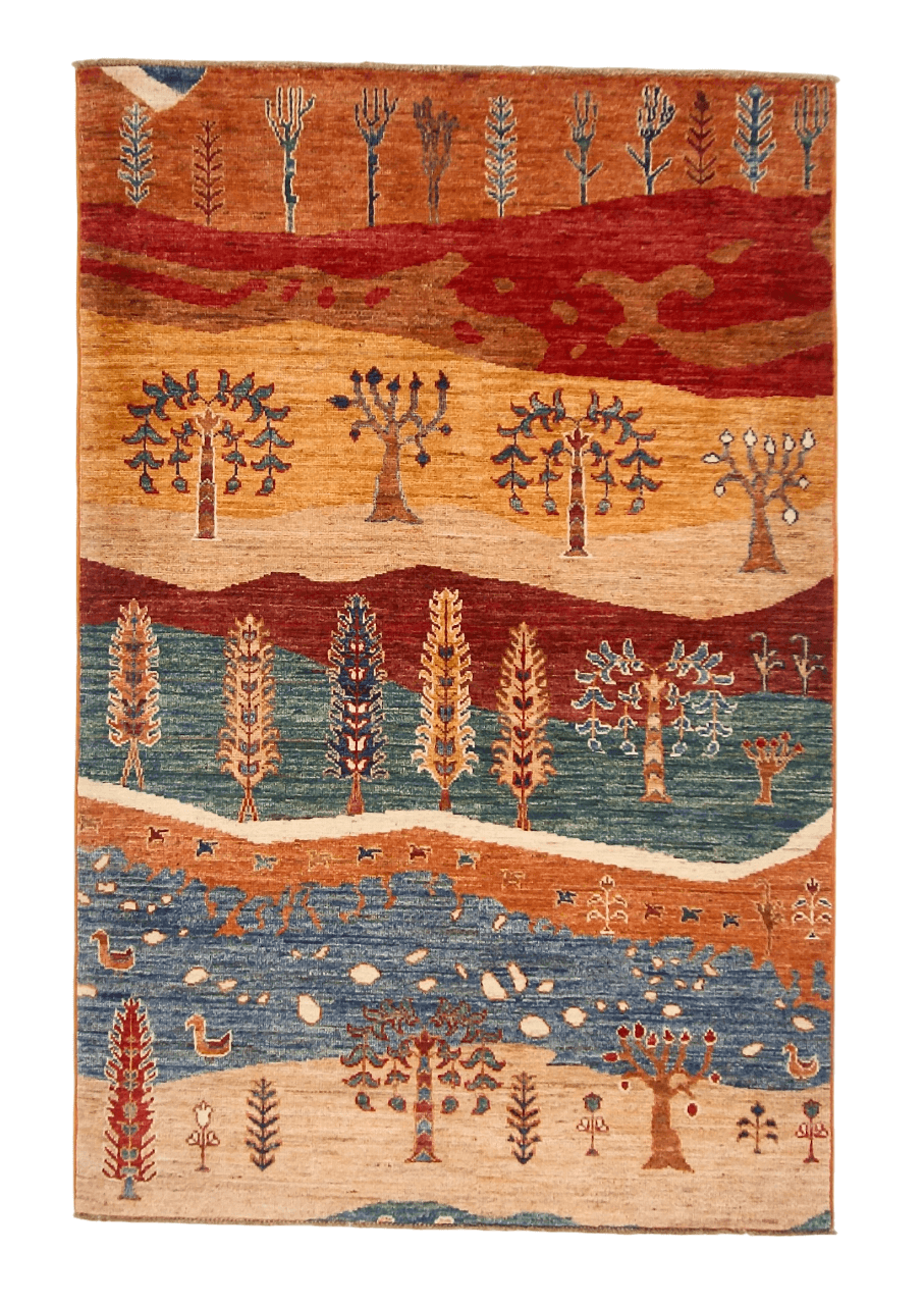 Afghan Gabbeh - Trees (3'05"x5'01") multicolor/rust-0