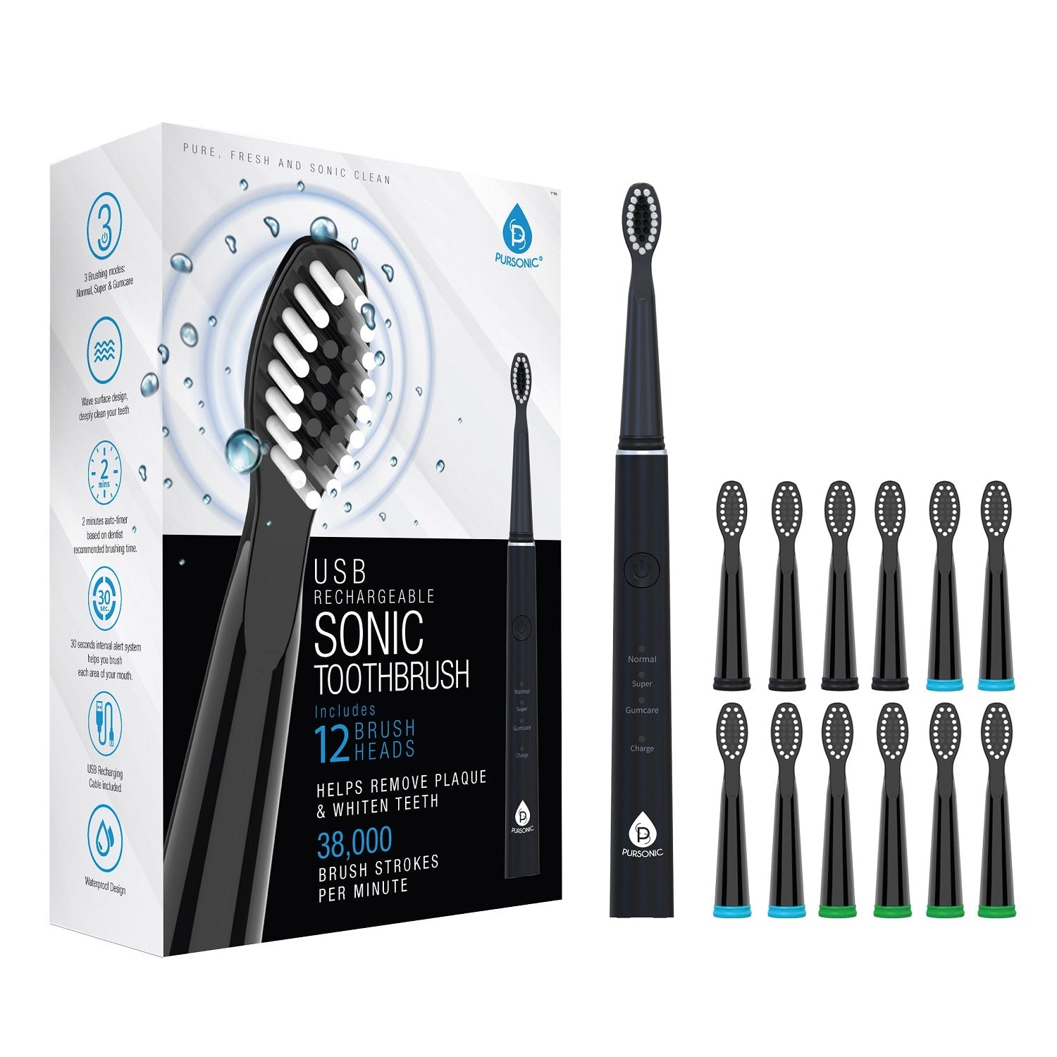 USB Rechargeable Electric toothbrush with 12 Brush Heads-0
