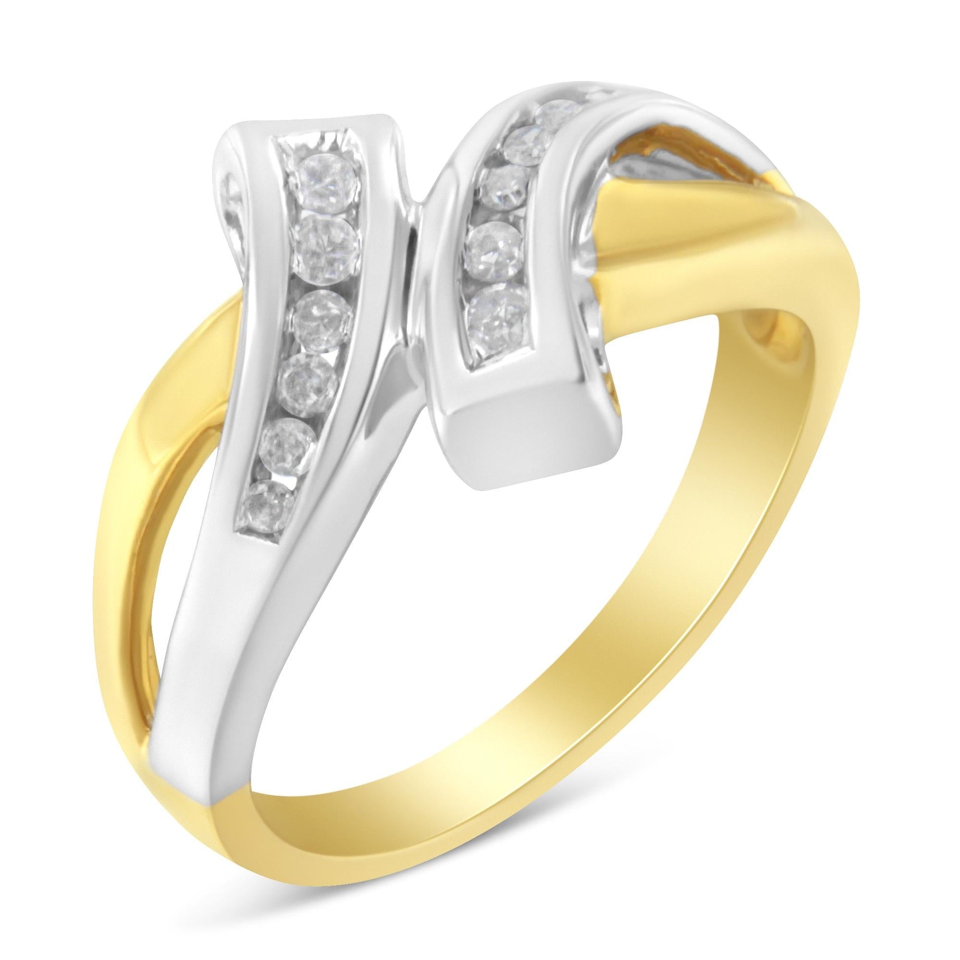 10K Two Toned Channel-Set Diamond Bypass Ring (1/4 cttw, I-J Color, I2 Clarity)-3