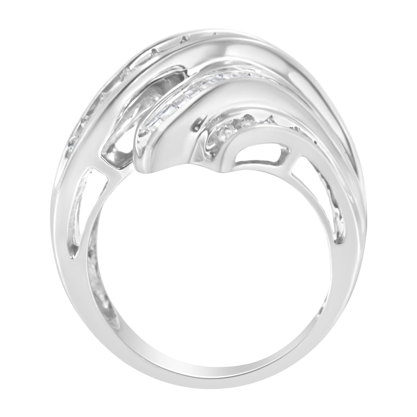 10K White Gold Round and Baguette Cut Diamond Channel Ring (3/4 Cttw, H-I Color, SI2-I1 Clarity)-3