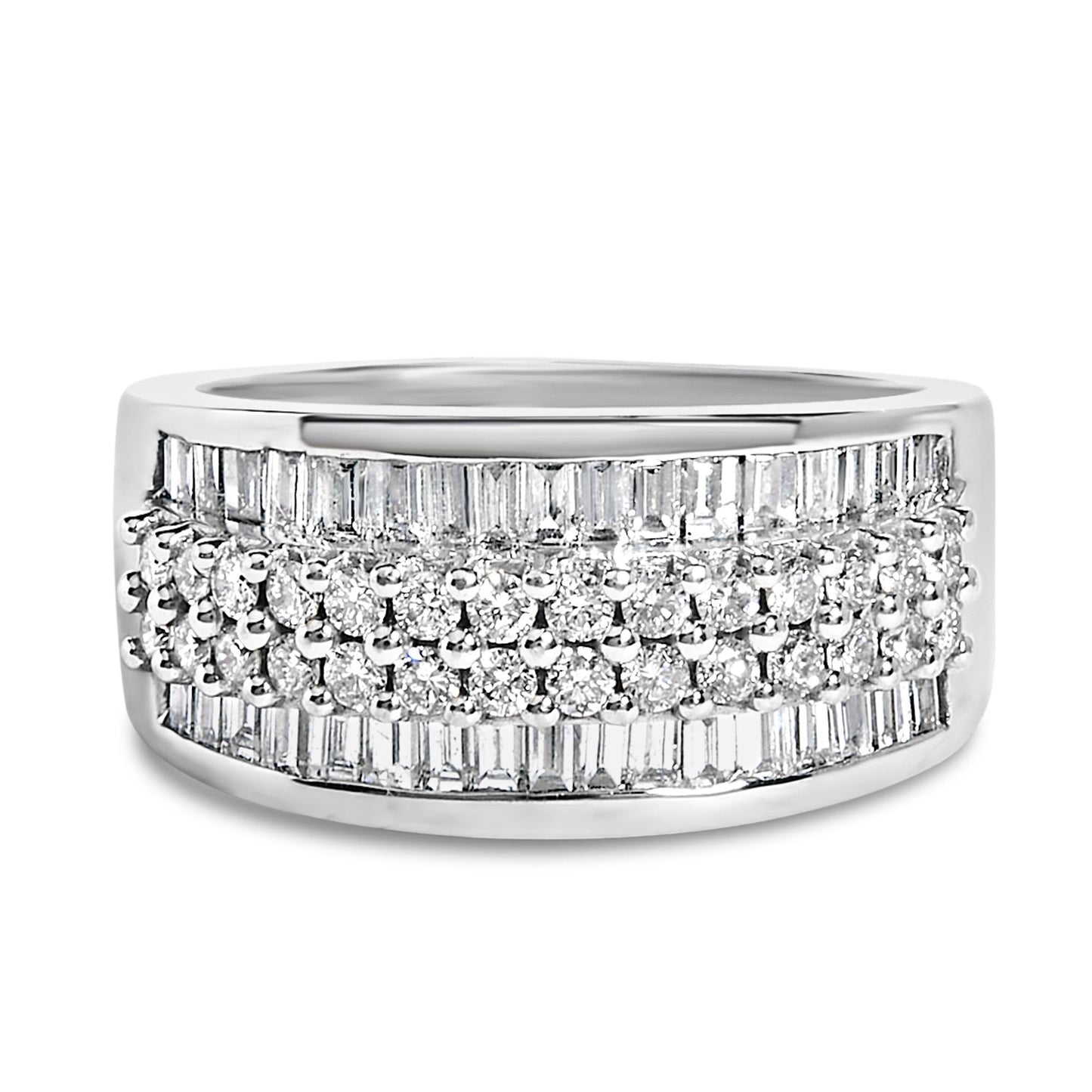 14K White Gold Round and Baguette Diamond Ring (1 1/2 Cttw, F-G Color, SI1-SI2 Clarity)-0