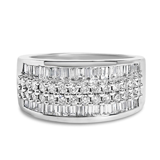 14K White Gold Round and Baguette Diamond Ring (1 1/2 Cttw, F-G Color, SI1-SI2 Clarity)-0