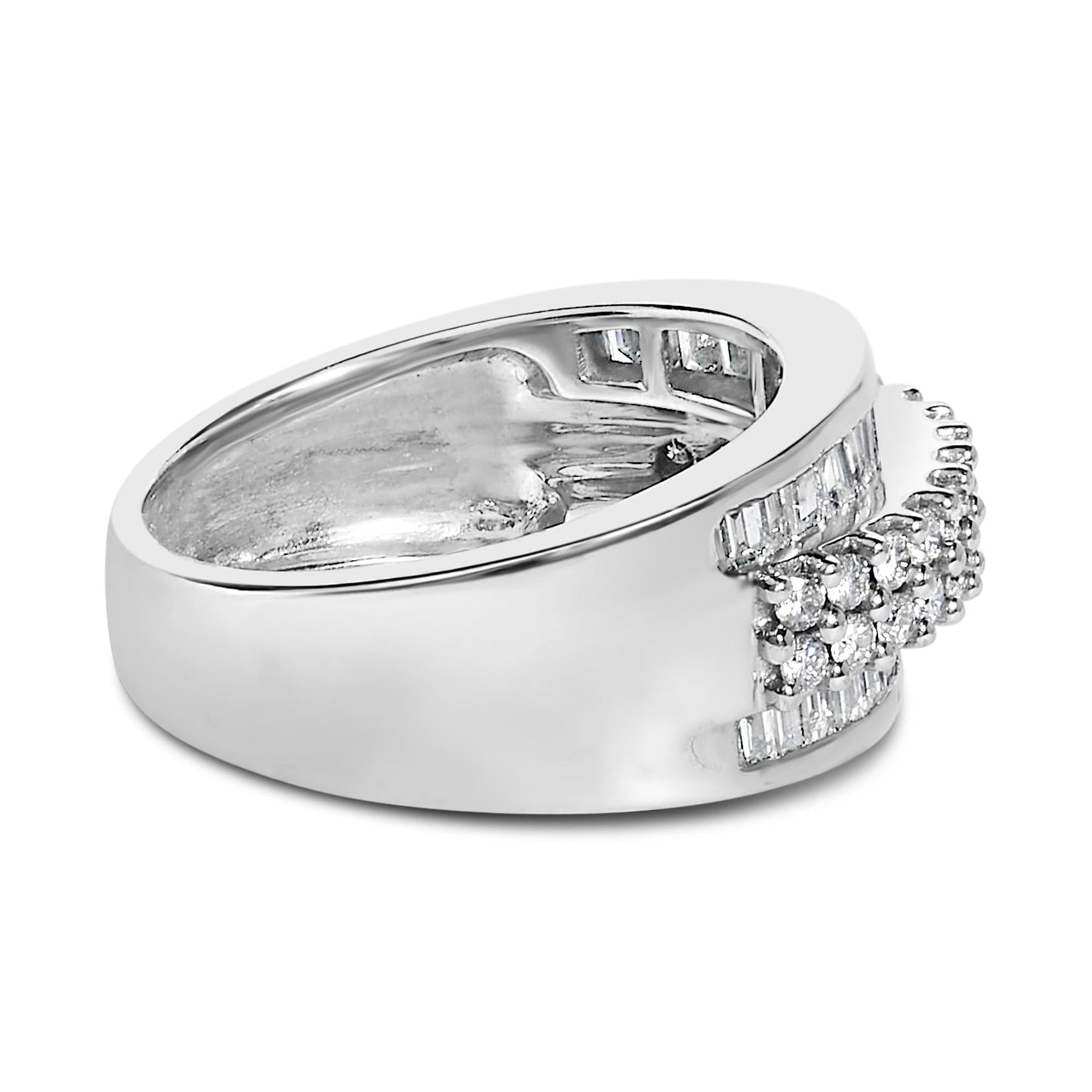 14K White Gold Round and Baguette Diamond Ring (1 1/2 Cttw, F-G Color, SI1-SI2 Clarity)-1