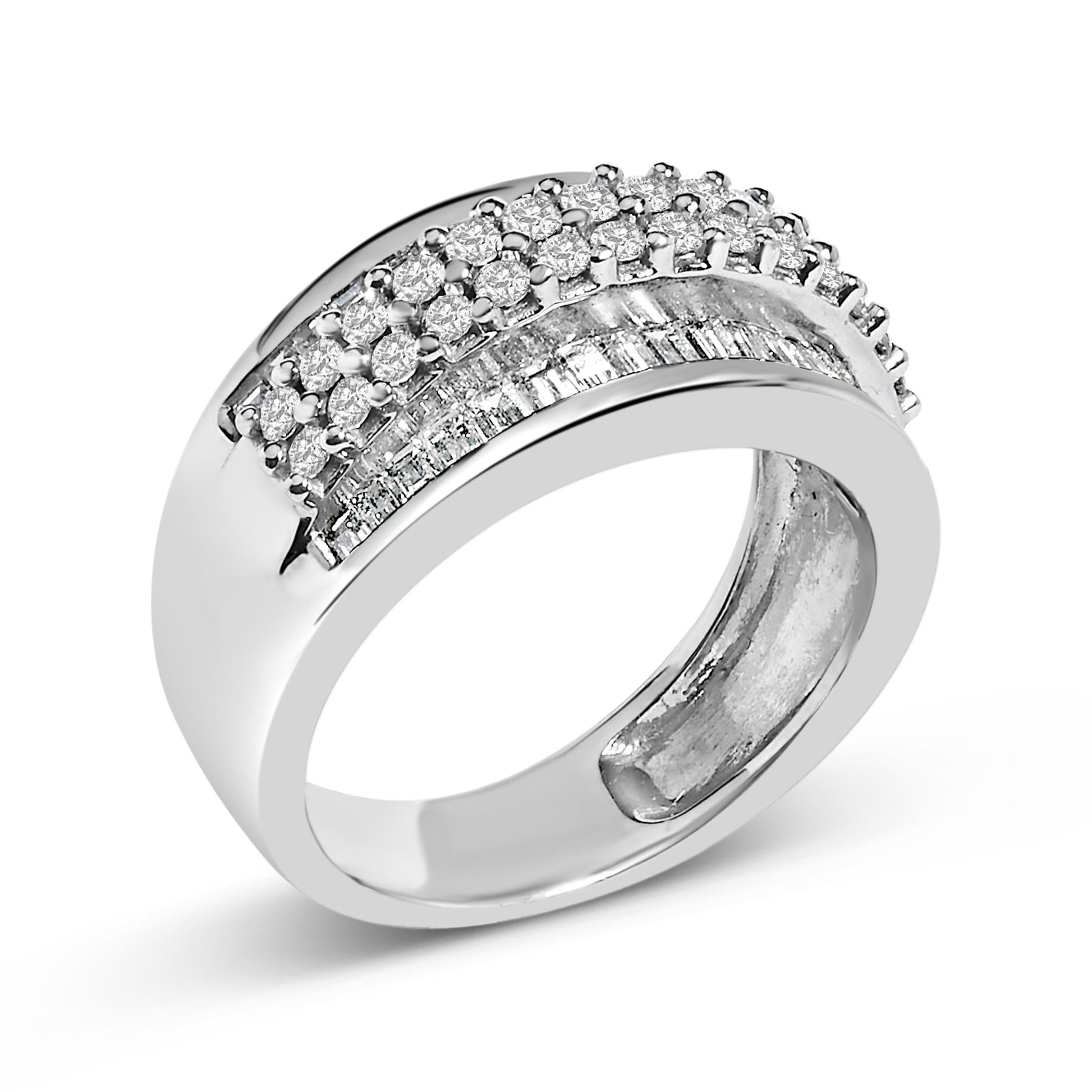14K White Gold Round and Baguette Diamond Ring (1 1/2 Cttw, F-G Color, SI1-SI2 Clarity)-3