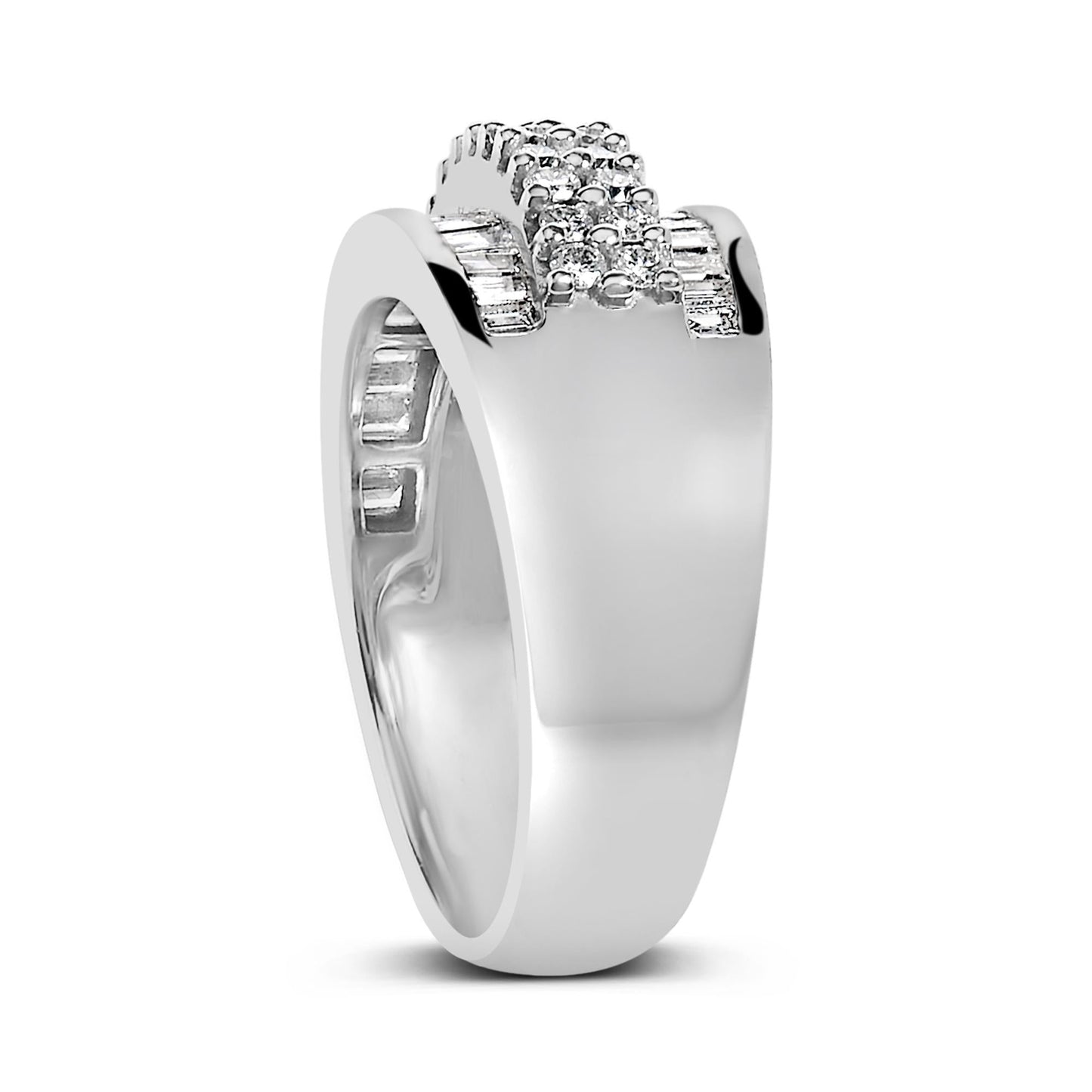 14K White Gold Round and Baguette Diamond Ring (1 1/2 Cttw, F-G Color, SI1-SI2 Clarity)-4