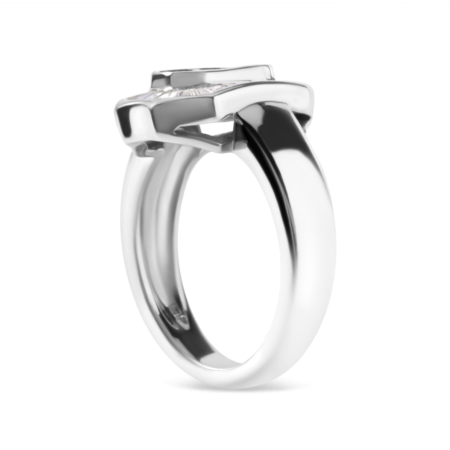 14K White Gold 1.00 Cttw Baguette and Princess-Cut Diamond Cocktail Art Deco Style Ring (H-I Color, SI1-SI2 Clarity)-3