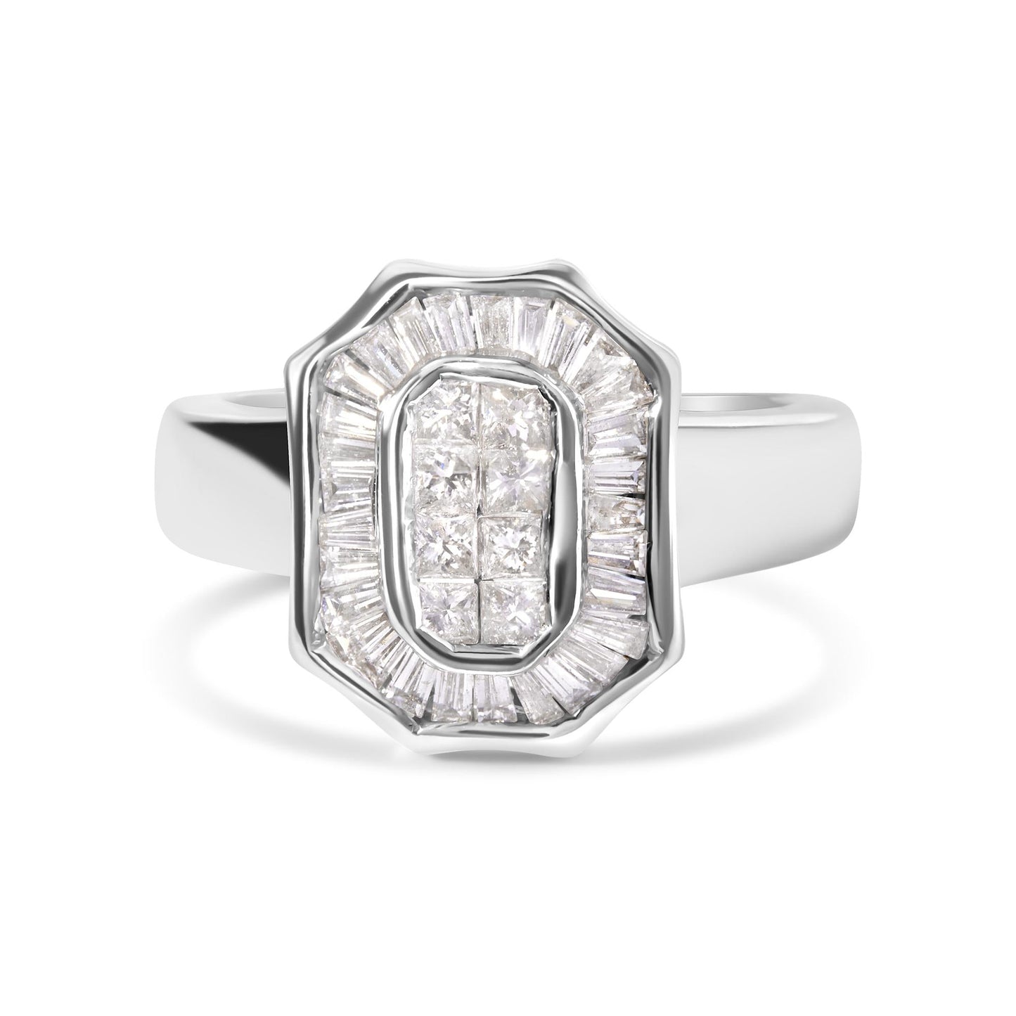 14K White Gold 1.00 Cttw Baguette and Princess-Cut Diamond Cocktail Art Deco Style Ring (H-I Color, SI1-SI2 Clarity)-4