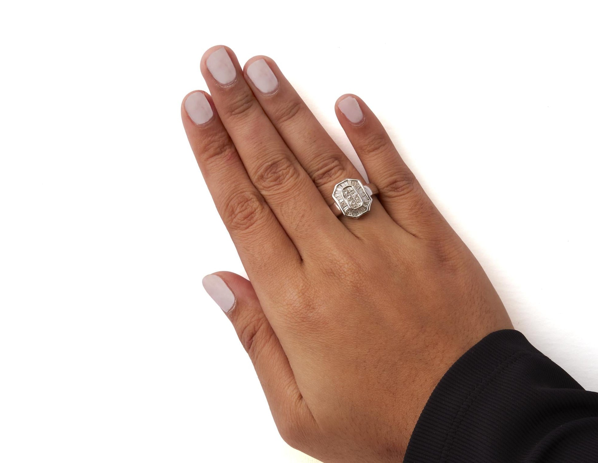 14K White Gold 1.00 Cttw Baguette and Princess-Cut Diamond Cocktail Art Deco Style Ring (H-I Color, SI1-SI2 Clarity)-2