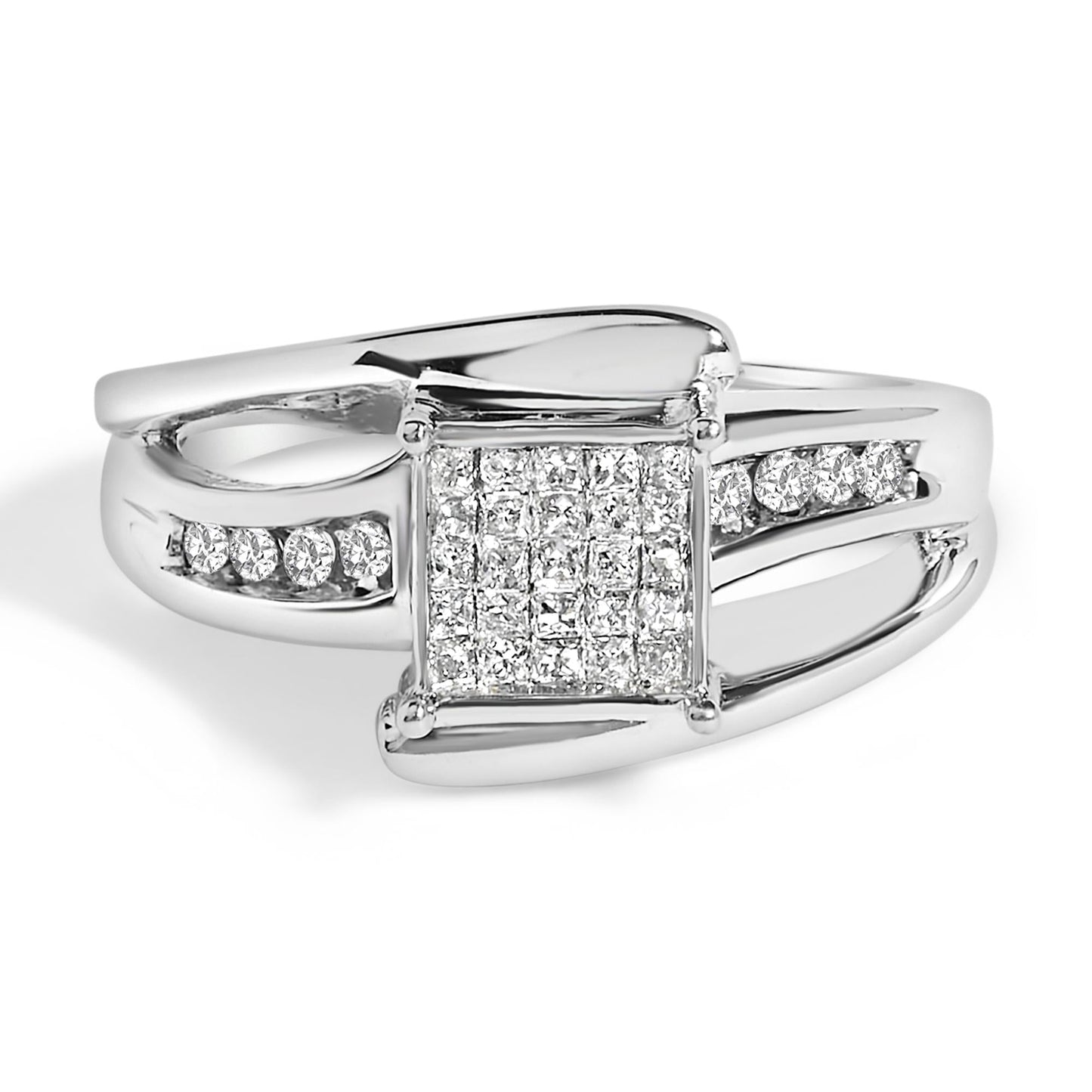 10K White Gold 1/3 Cttw Invisible Set Princess-cut Diamond Cluster Bypass Ring (H-I Color, SI1-SI2 Clarity)-0