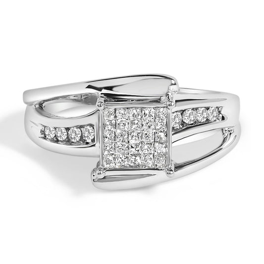 10K White Gold 1/3 Cttw Invisible Set Princess-cut Diamond Cluster Bypass Ring (H-I Color, SI1-SI2 Clarity)-0