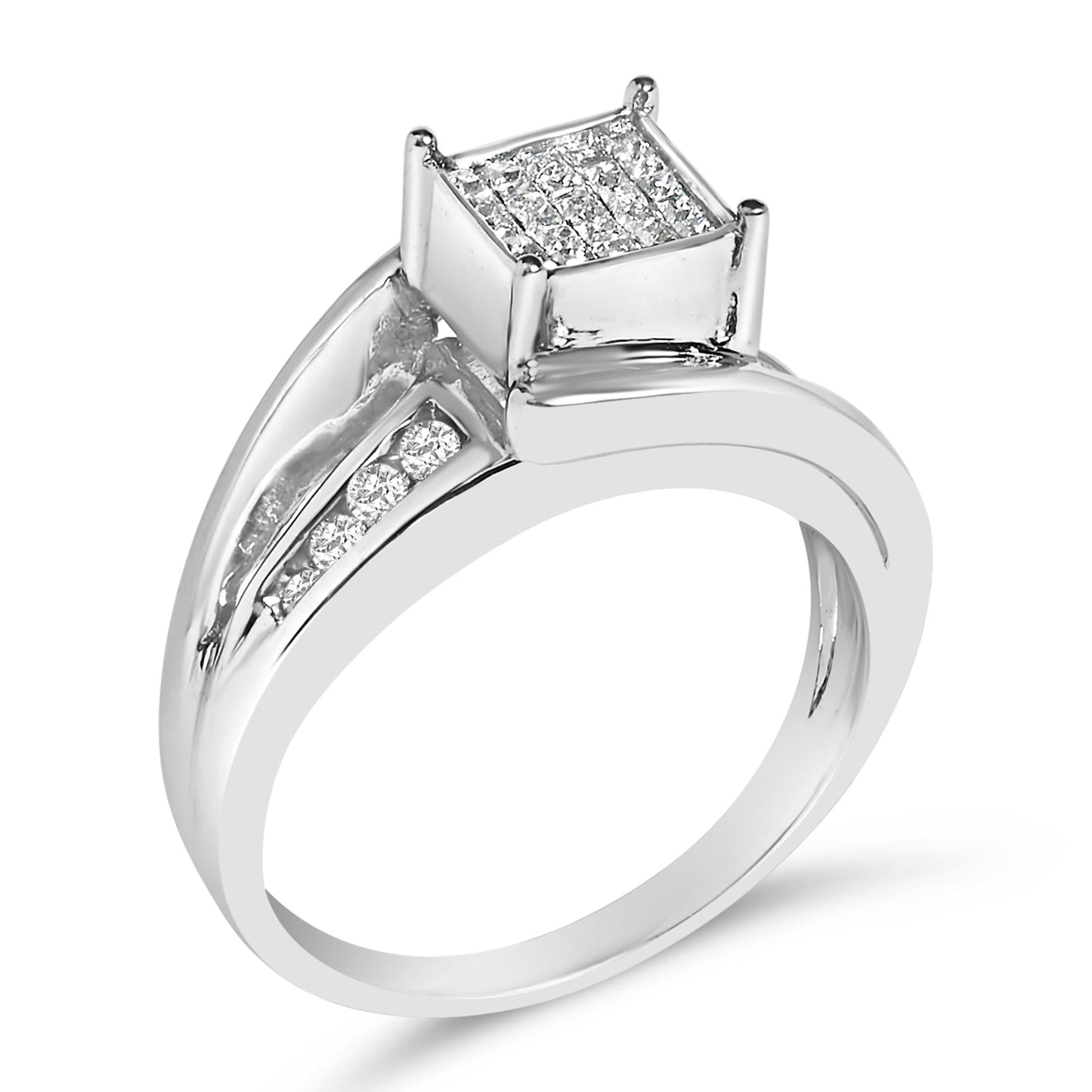 10K White Gold 1/3 Cttw Invisible Set Princess-cut Diamond Cluster Bypass Ring (H-I Color, SI1-SI2 Clarity)-3